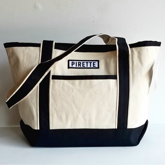💚💚 NWT - PIRETTE Sturdy Canvas Tote Bag 
Black & Cream - Picture 6 of 7